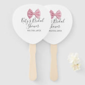 Pink bow bridal shower name date pastel stylish te handwaaier (Voorkant en achterkant)