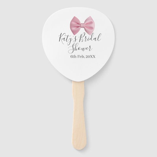 Pink bow bridal shower name date pastel stylish te handwaaier (Voorkant)
