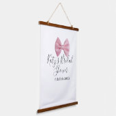 Pink bow bridal shower name date pastel stylish te hangend wandkleed (Gebogen)