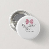 Pink bow bridal shower name date pastel stylish te ronde button 3,2 cm (Voorkant /achterkant)