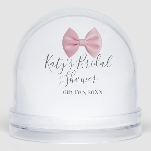 Pink bow bridal shower name date pastel stylish te sneeuwbol (Voorkant)
