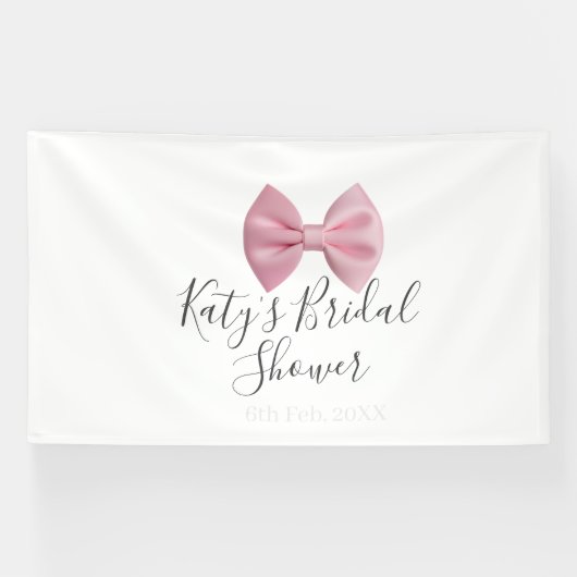 Pink bow bridal shower name date pastel stylish te spandoek (Horizontaal)