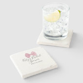 Pink bow bridal shower name date pastel stylish te stenen onderzetter (Zijkant)