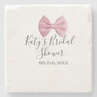 Pink bow bridal shower name date pastel stylish te stenen onderzetter