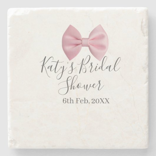 Pink bow bridal shower name date pastel stylish te stenen onderzetter (Voorkant)
