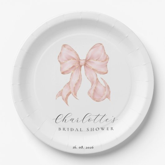 Pink Bow Bridal Shower Papieren Bordje (Voorkant)