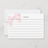 Pink Bow Bridal Shower Recipe Card Bedankkaart (Achterkant)