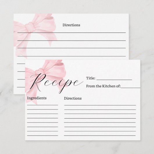 Pink Bow Bridal Shower Recipe Card Bedankkaart (Voorkant / Achterkant)