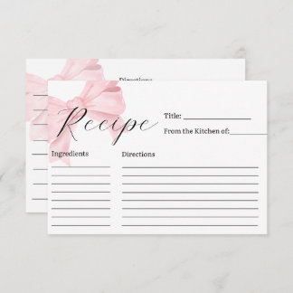 Pink Bow Bridal Shower Recipe Card Bedankkaart
