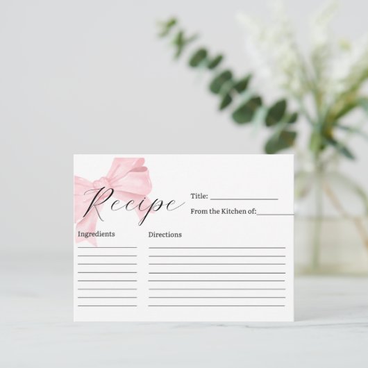 Pink Bow Bridal Shower Recipe Card Briefkaart (Staand voorkant)