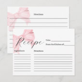 Pink Bow Bridal Shower Recipe Card Briefkaart (Voorkant / Achterkant)