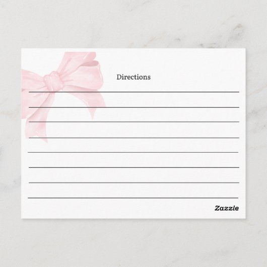 Pink Bow Bridal Shower Recipe Card Briefkaart (Achterkant)