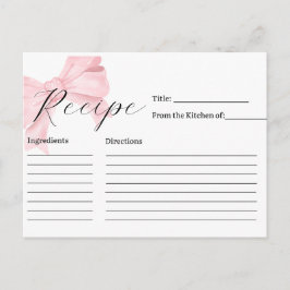 Pink Bow Bridal Shower Recipe Card Briefkaart