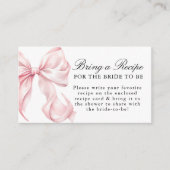 Pink Bow Bridal Shower Recipe Request Informatiekaartje (Voorkant)