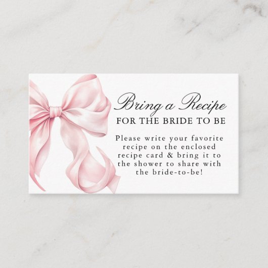 Pink Bow Bridal Shower Recipe Request Informatiekaartje (Voorkant)