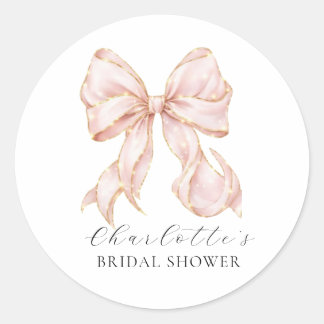 Pink Bow Bridal Shower Ronde Sticker