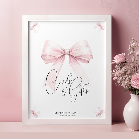 Pink Bow Bridal Shower Sign Poster