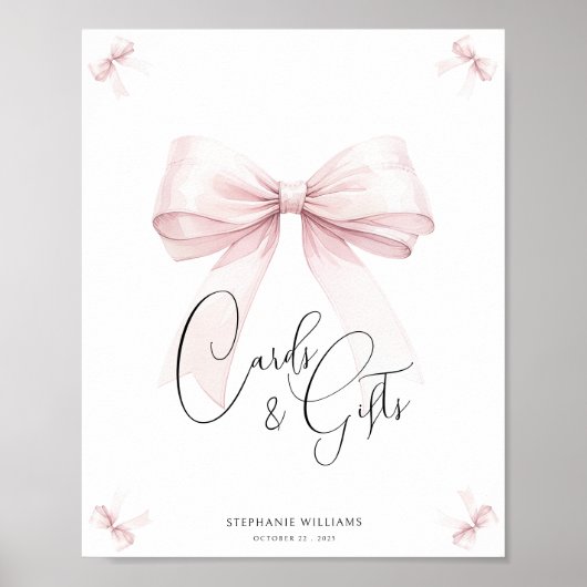 Pink Bow Bridal Shower Sign Poster (Voorkant)
