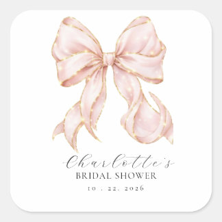Pink Bow Bridal Shower Vierkante Sticker