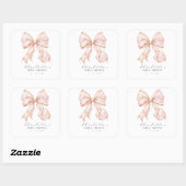 Pink Bow Bridal Shower Vierkante Sticker (Vel)