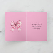 Pink Bow Brown Horse Brown Hair Girl Birthday Kaart (Binnen)