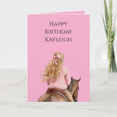 Pink Bow Brown Horse Girl Birthday Kaart (Voorkant)