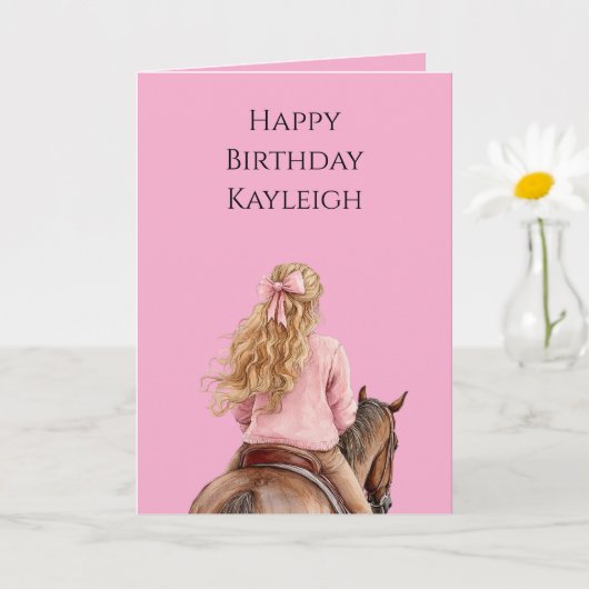 Pink Bow Brown Horse Girl Birthday Kaart (Kleine Plant)