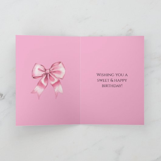 Pink Bow Brown Horse with Braid Birthday Kaart (Binnen)