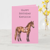 Pink Bow Brown Horse with Braid Birthday Kaart (Gele Bloem)