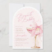 Pink Bow Brunch Bubbly Arch Vrijgezellenfeest Kaart (Voorkant)