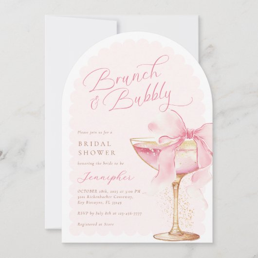 Pink Bow Brunch Bubbly Arch Vrijgezellenfeest Kaart (Voorkant)