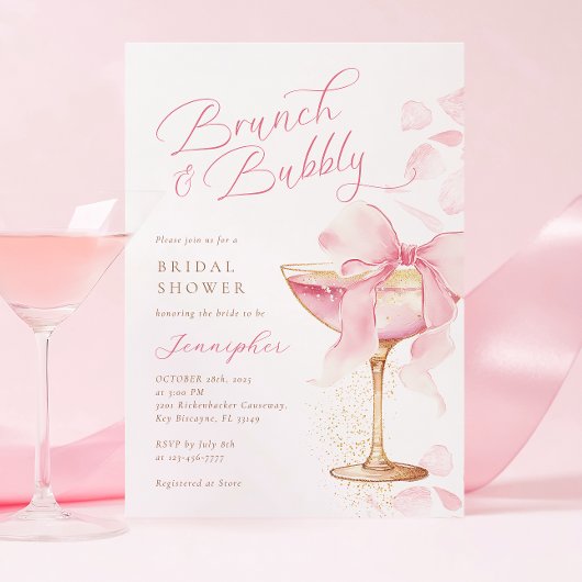 Pink Bow Brunch en Bubbly Vrijgezellenfeest Kaart