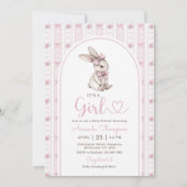 Pink Bow Bunny Vintage Rabbit Baby Shower Kaart (Voorkant)