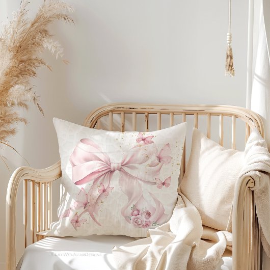 Pink Bow Butterflies Photo Kussen