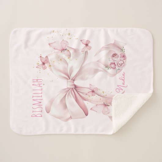 Pink Bow Butterflies Sherpa Deken (Voorkant (horizontaal))