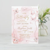 Pink Bow Butterfly Baby shower Uitnodiging (Staand voorkant)