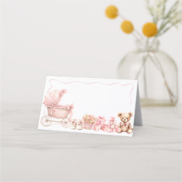 Pink Bow Carriage Baby Shower Appointment Card Afsprakenkaart