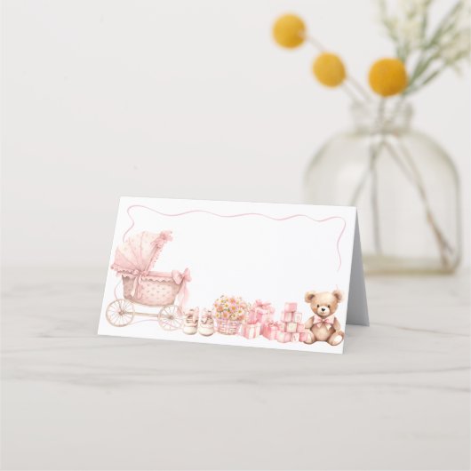 Pink Bow Carriage Baby Shower Appointment Card Afsprakenkaart (Voorkant)