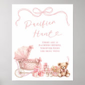 Pink Bow Carriage Baby Shower Pacifier Hunt Poster (Voorkant)
