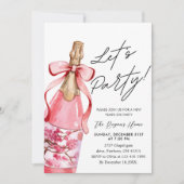 Pink Bow Champagne Bottle New Year's Eve Party Kaart (Voorkant)