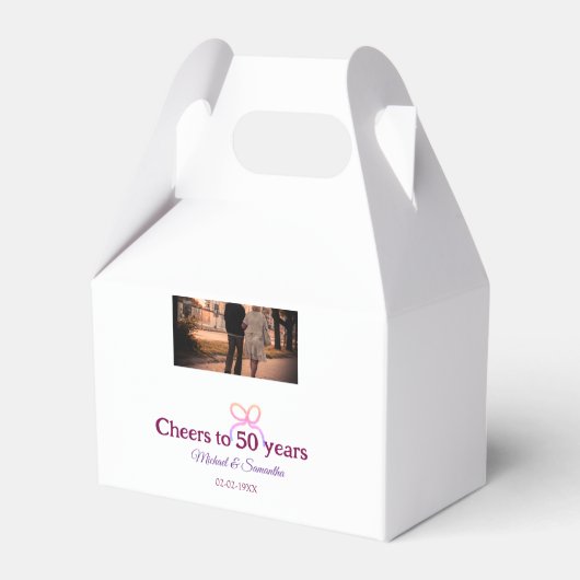 Pink bow cheers to 50 years anniversary wedding  bedankdoosjes (Voorkant Zijde)