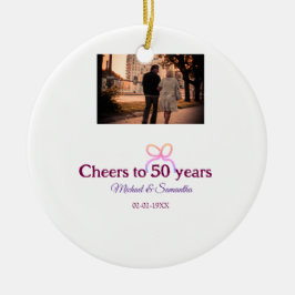 Pink bow cheers to 50 years anniversary wedding  keramisch ornament