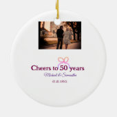 Pink bow cheers to 50 years anniversary wedding  keramisch ornament (Achterkant)