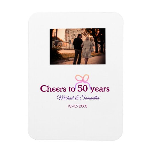 Pink bow cheers to 50 years anniversary wedding magneet (Verticaal)