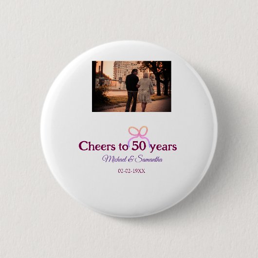 Pink bow cheers to 50 years anniversary wedding  ronde button 5,7 cm (Voorkant)