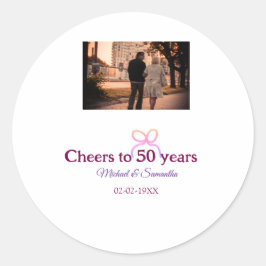 Pink bow cheers to 50 years anniversary wedding  ronde sticker