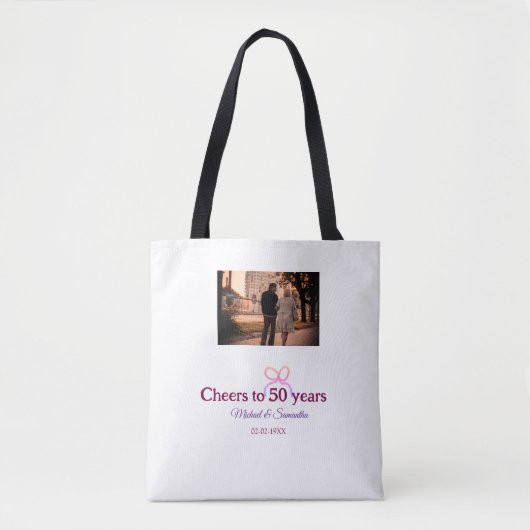 Pink bow cheers to 50 years anniversary wedding tote bag (Voorkant)