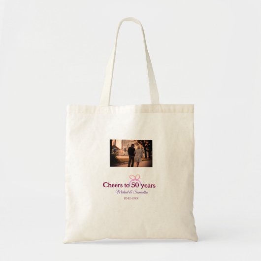 Pink bow cheers to 50 years anniversary wedding  tote bag (Voorkant)