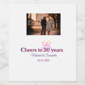 Pink bow cheers to 50 years anniversary wedding  wijn etiket (Enkel label)