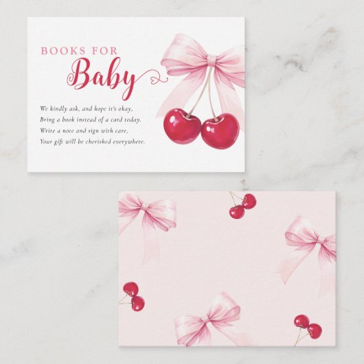 Pink Bow Cherries Books for Baby Card Informatiekaartje (Voorkant / Achterkant)
